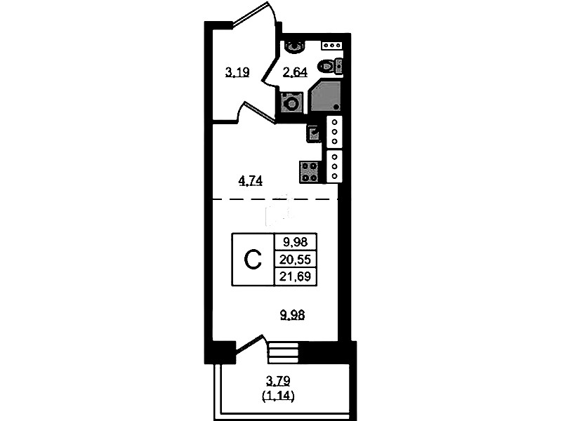 Квартира студия 21.69 м², 5/11 эт., ЖК «Новое Колпино»